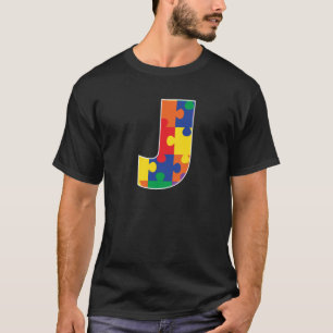 Monogram J in Multi Color Puzzle Pieces T-Shirt