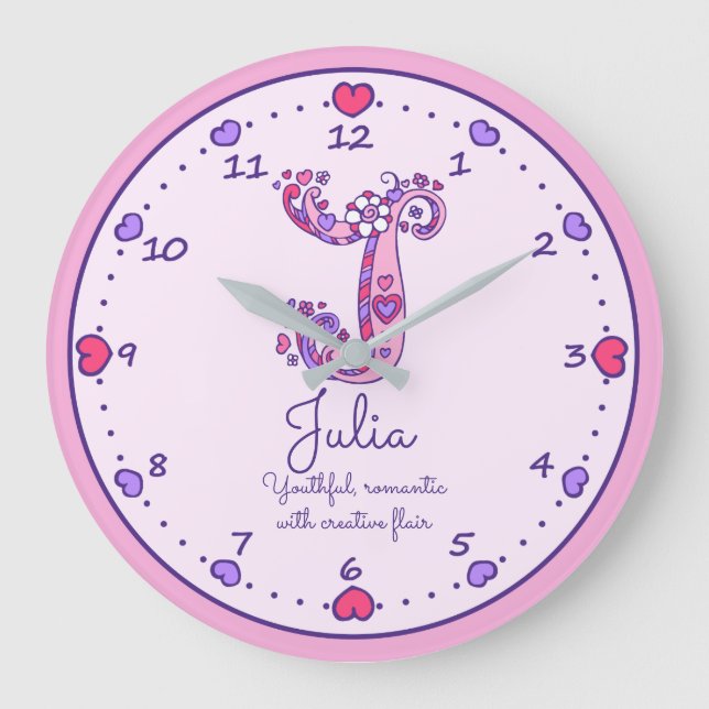 Monogram J Juila hearts name meaning clock (Front)