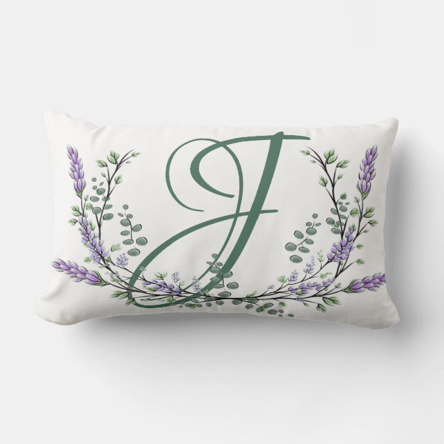 Monogram J Lavender Eucalyptus Lumbar Cushion (Front)