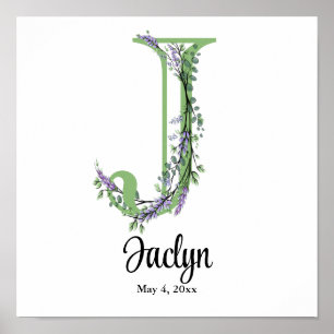 Monogram J Lavender Eucalyptus nursery Poster