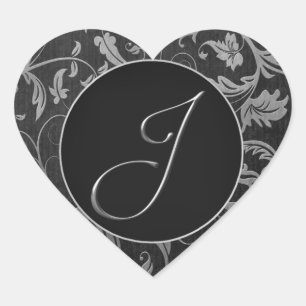 Monogram J Silver and Black Damask Wedding Seal