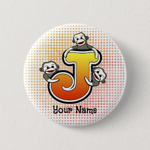 Monogram J Sock Monkey  6 Cm Round Badge