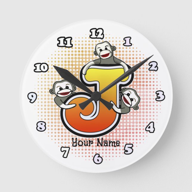 Monogram J Sock Monkey clock (Front)