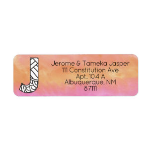 Monogram "J" Tangle Letter Orange Pink Watercolor Return Address Label