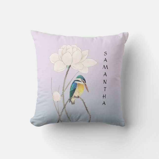 Monogram Japanese Vintage Kingfisher Cushion (Front)