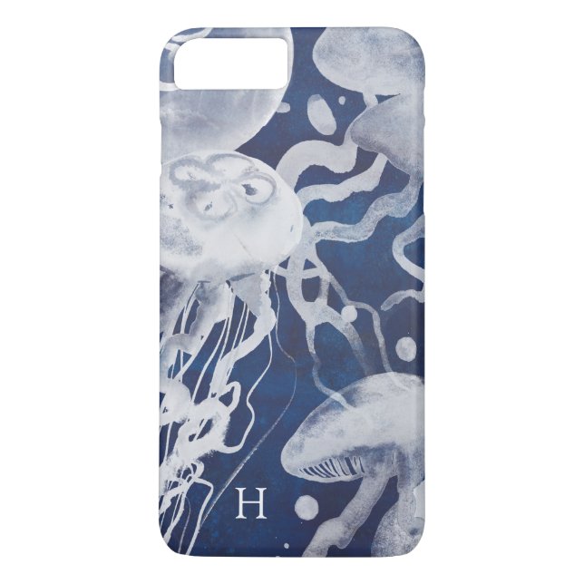 Monogram | Jellyfish on Navy Background Case-Mate iPhone Case (Back)