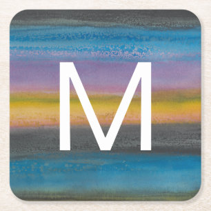 Monogram Juniper Mist I Square Paper Coaster