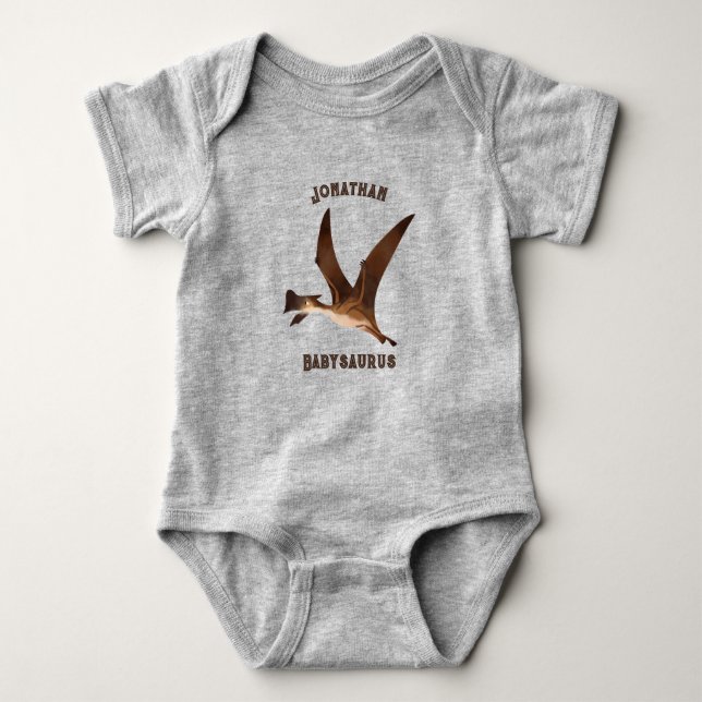 Monogram Jurassic wild animal cute grey brown Baby Bodysuit (Front)