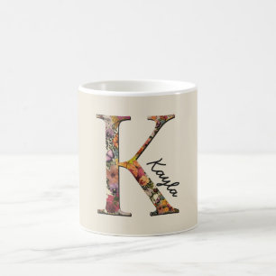 Monogram K, Floral letter K, Mug