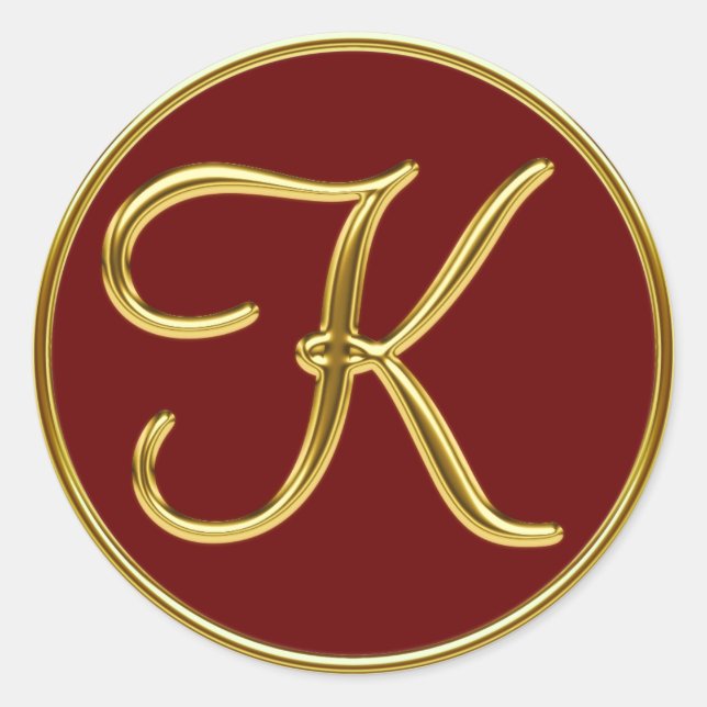 Monogram K in 3D gold Classic Round Sticker (Front)