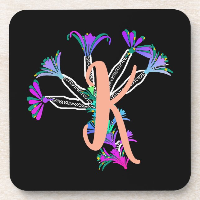 Monogram K Initial  Beverage Coaster (Front)