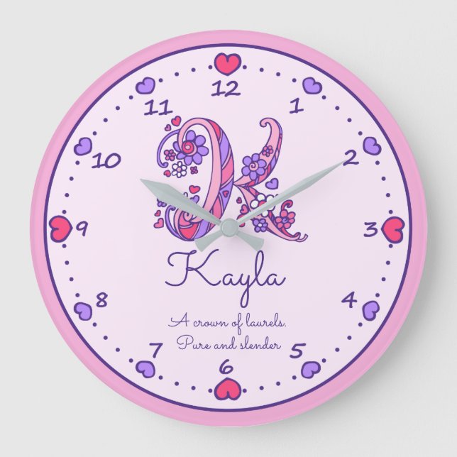 Monogram K Kayla hearts name meaning clock (Front)