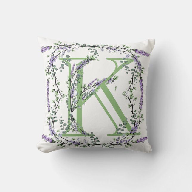 Monogram K Lavender Eucalyptus Cushion (Front)