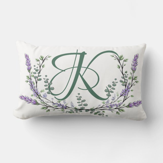 Monogram K Lavender Eucalyptus Lumbar Cushion (Front)