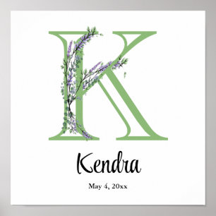Monogram K Lavender Eucalyptus nursery Poster