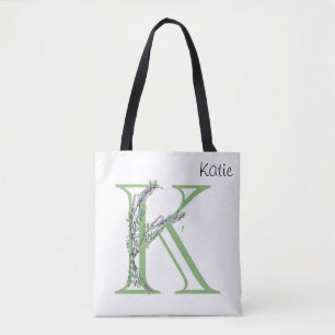 Monogram K Lavender Eucalyptus Tote Bag