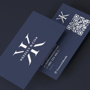 Monogram K Modern Professional Logo Charcoal Blue Business Card