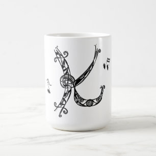 Monogram K Mug with music notes II