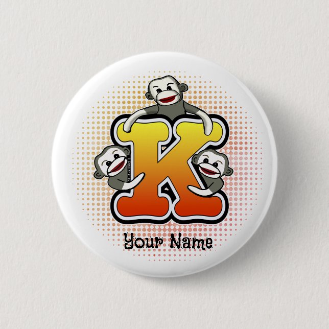 Monogram K Sock Monkey  6 Cm Round Badge (Front)