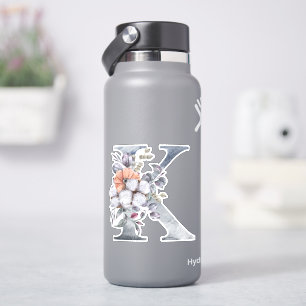 Monogram K Watercolor Blue Floral Initial K