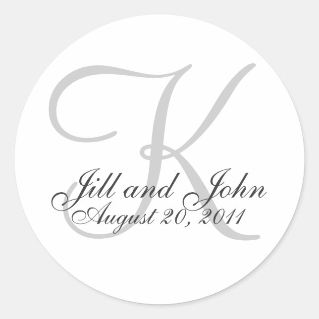Monogram K Wedding White Bride Groom Seal Sticker (Front)