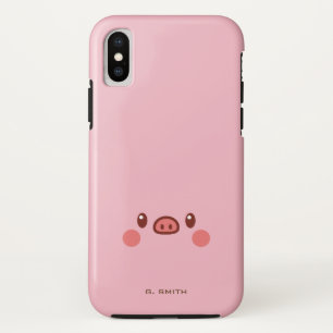 Monogram. Kawaii Cute Emoji Piggy. iPhone X Case