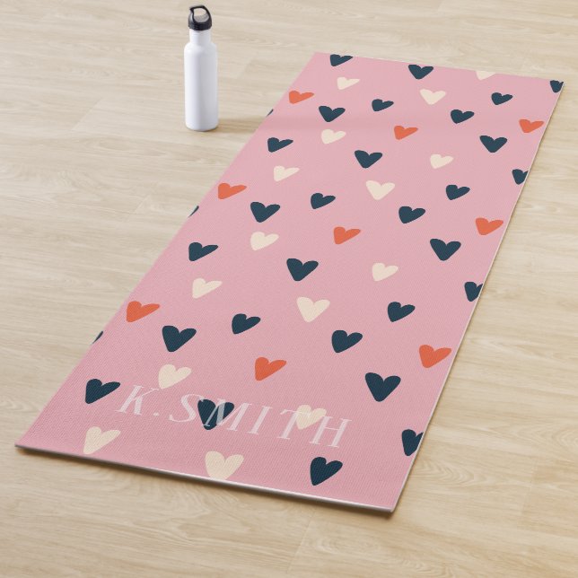 Monogram Kawaii Cute Hearts Pattern Yoga Mat (In Situ)