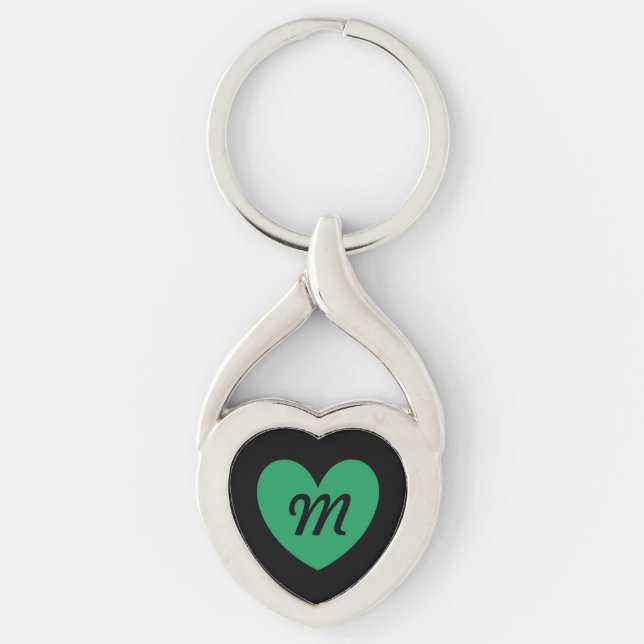 Monogram Kelly green heart on black Key Ring (Front)