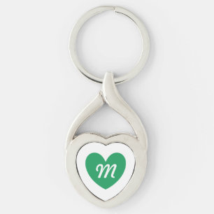 Monogram Kelly green heart on white Key Ring