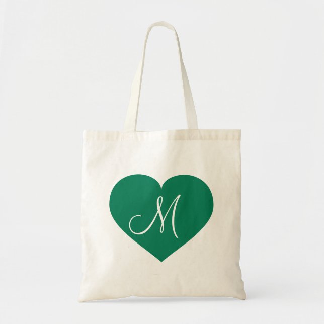 Monogram Kelly Green Heart Tote Bag (Front)