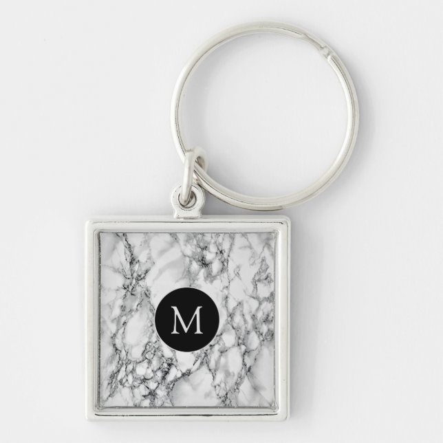 Monogram Keychain White Marble Your Letter  (Front)