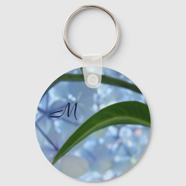 Monogram keychains Blue Floral Hydrangeas Flower (Front)