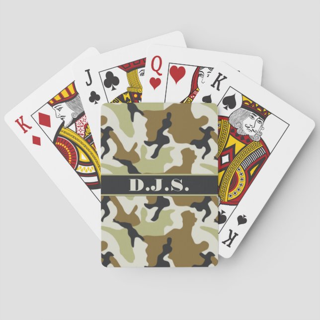 Monogram Khaki, Black, Tan Camo Playing Cards (Back)