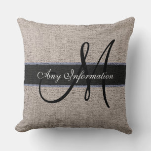 Monogram Khaki Burlap Rustic Jute Cushion