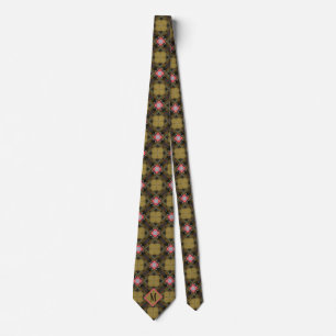 Monogram Khaki & Coral Unique Pattern Design Men's Tie