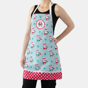 Monogram Kids Christmas Penguin Pattern Apron