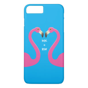 Monogram Kissing Flamingos iPhone 7 Plus Blue iPhone 8 Plus/7 Plus Case