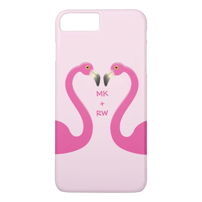 Monogram Kissing Flamingos iPhone 7 Plus Pink Case-Mate iPhone Case (Back)
