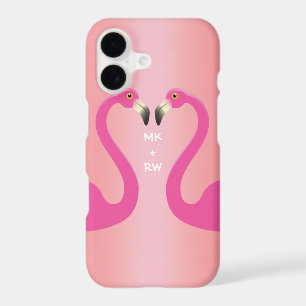 Monogram Kissing Flamingos iPhone 7 Rose Gold