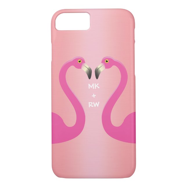 Monogram Kissing Flamingos iPhone 7 Rose Gold Case-Mate iPhone Case (Back)