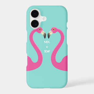 Monogram Kissing Flamingos iPhone 7 turquoise