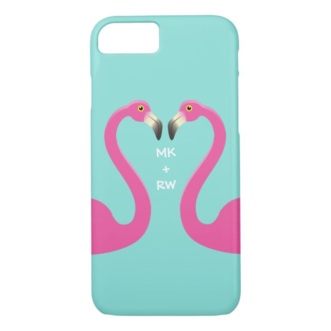 Monogram Kissing Flamingos iPhone 7 turquoise Case-Mate iPhone Case (Back)