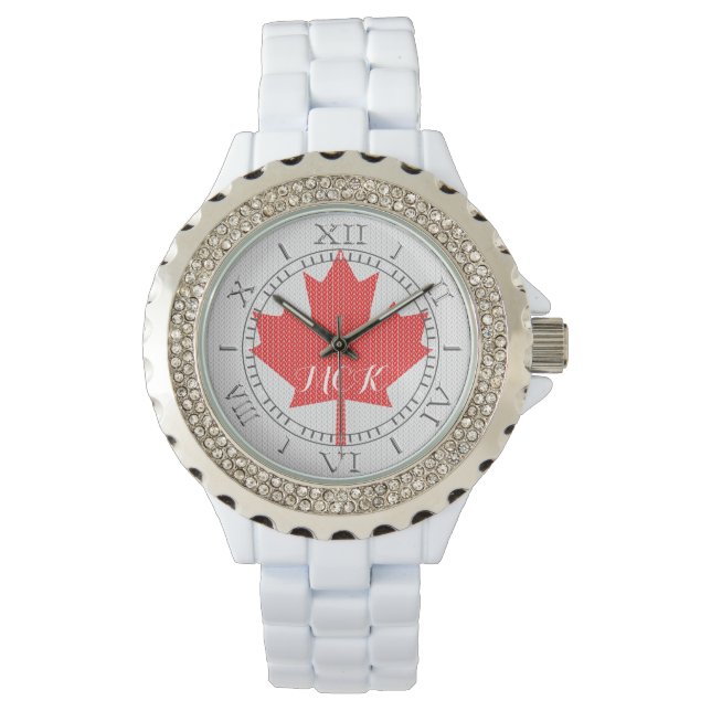 Monogram Knit Style Maple Leaf Knitting Motif Watch (Front)