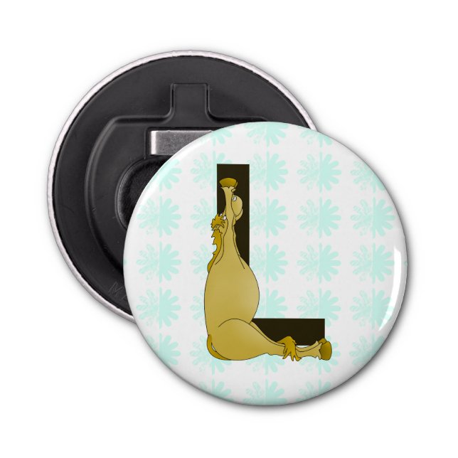 Monogram L Cartoon Pony Personalised Bottle Opener (Front)