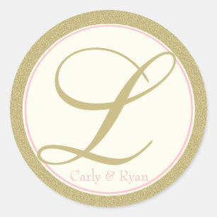 Monogram L Gold and Pink Classic Round Sticker