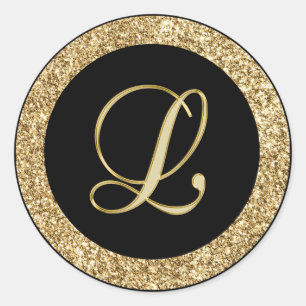 Monogram L gold script Classic Round Sticker
