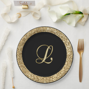 Monogram L gold script Paper Plate