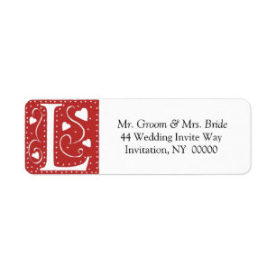 Monogram L Hearts Red White Wedding Colours Return Return Address Label