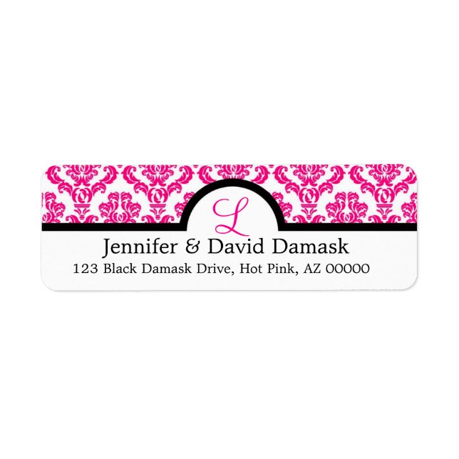 Monogram L Hot Pink Wedding Damask Return Address Label (Front)