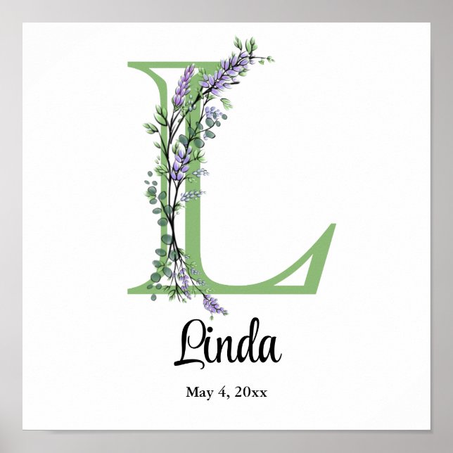 Monogram L Lavender Eucalyptus nursery  Poster (Front)